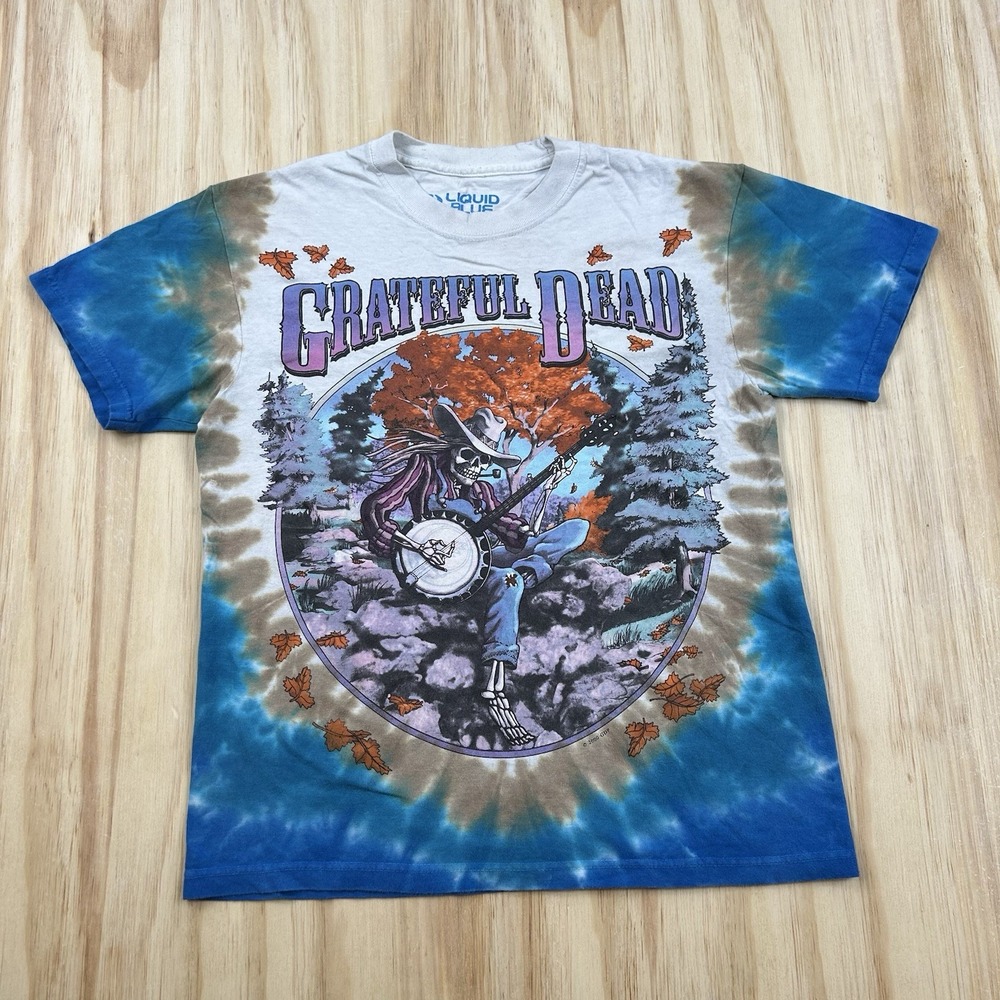 Liquid Blue Grateful Dead Women's Small Y2K 2000 Skeleton Banjo Tie Dye Tee